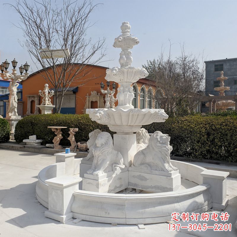 安阳定制白玉狮子喷泉雕塑