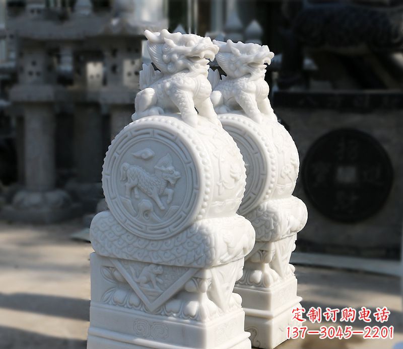 安阳汉白玉狮子辟邪门墩雕塑