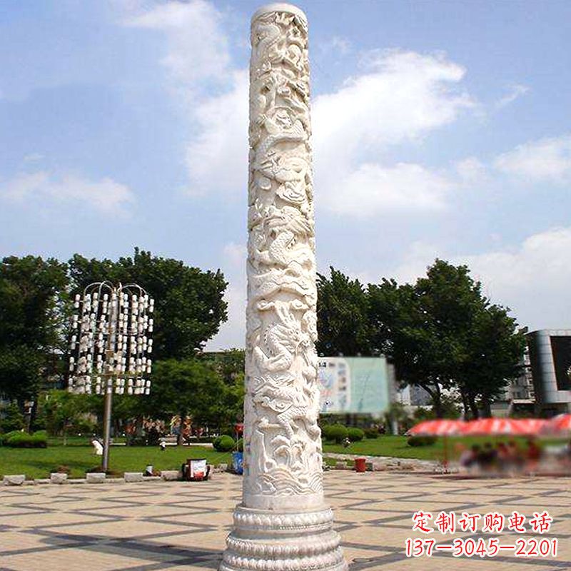 安阳汉白玉石雕刻龙柱是由中国领雕塑厂家定制的…