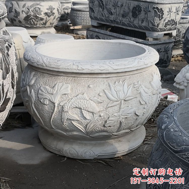 安阳中领雕塑汉白玉石鱼缸雕塑，是一种精美的装…