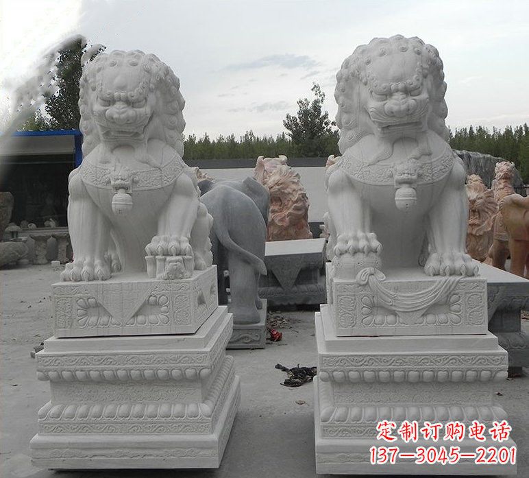 安阳精致汉白玉守门狮子雕塑