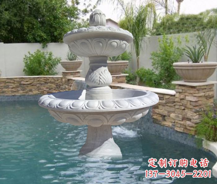 安阳汉白玉双层喷泉雕塑,精美无比
