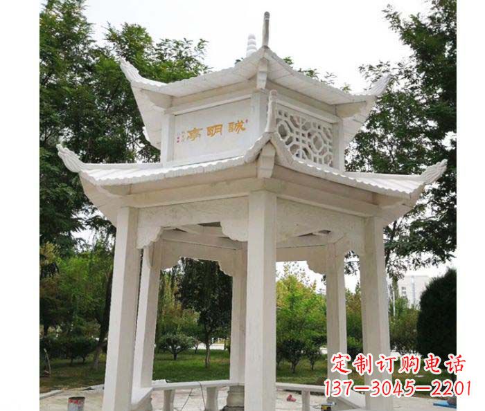 安阳高雅典雅的汉白玉双层六角凉亭石雕