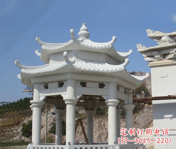 安阳精美汉白玉双层石凉亭雕塑