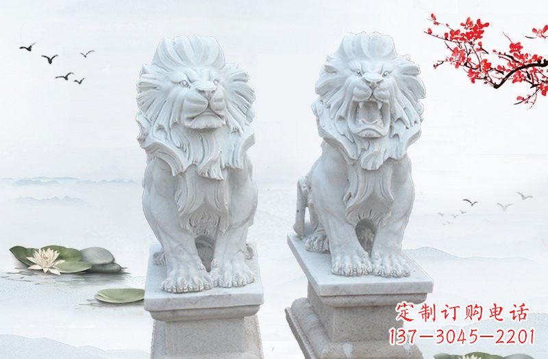 安阳精美雕刻的汉白玉西洋狮子