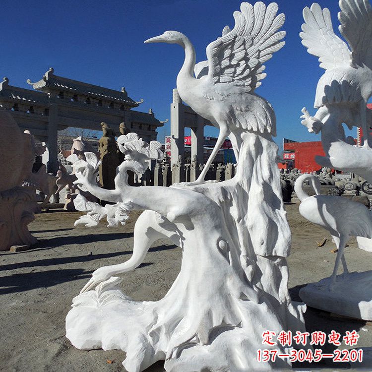 安阳汉白玉仙鹤景观石雕,让你的空间充满灵动之美