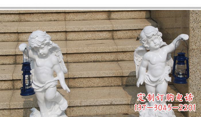 安阳领雕塑-汉白玉小天使公园西方人物路灯石雕