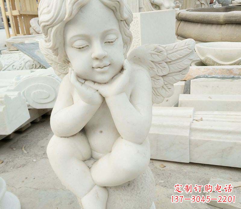 安阳汉白玉小天使西方儿童石雕,让孩子们拥有属于自己的天使