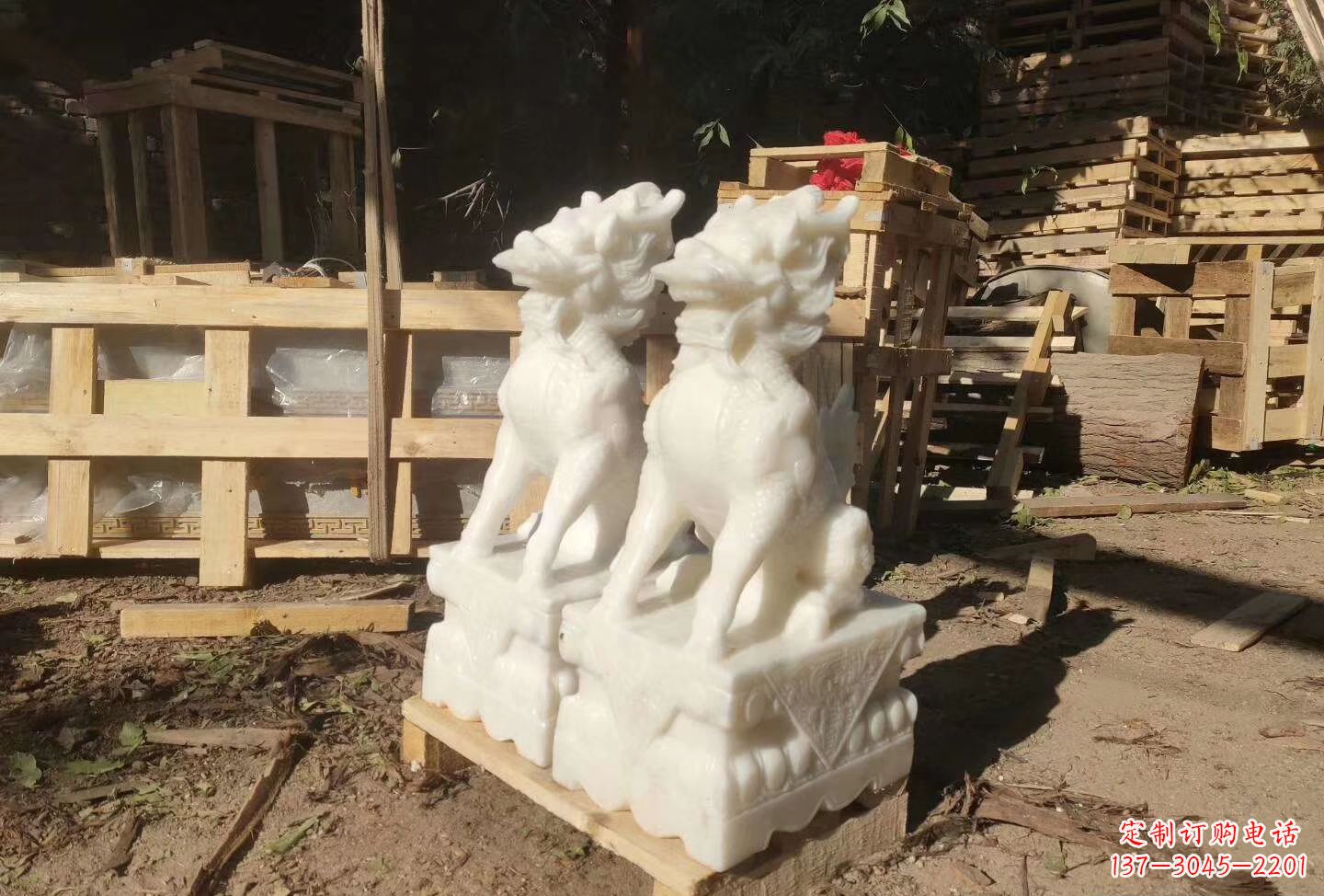 安阳汉白玉手工麒麟雕塑,瑞气招财鼎盛