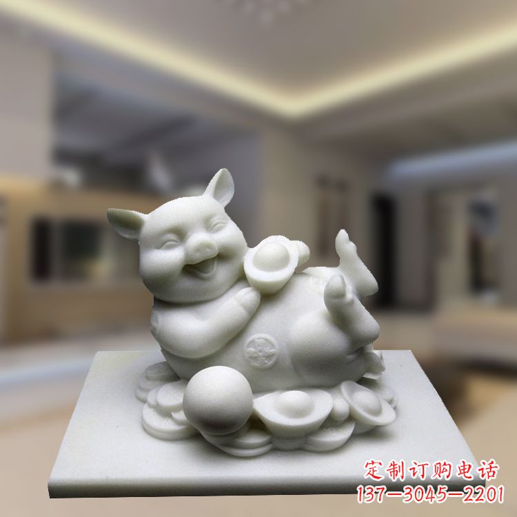 安阳汉白玉动物雕塑,招财猪石雕精美装饰