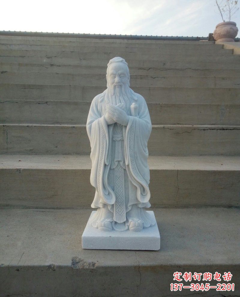 安阳汉白玉孔子石雕,雕刻传承千百年文明