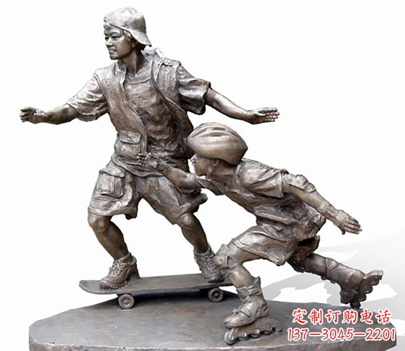 安阳激情滑板,艺术雕塑:城市滑冰男孩铜雕