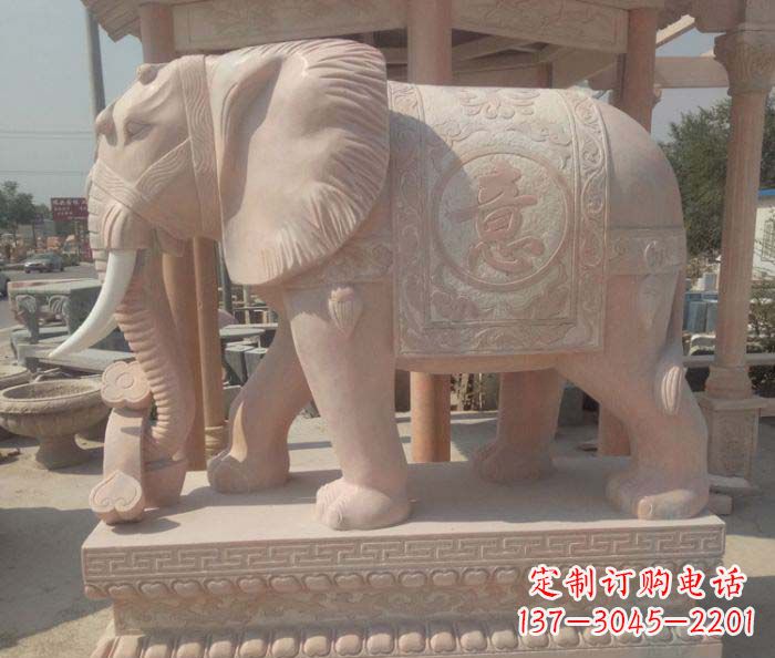安阳传神雕刻,精美雕塑——吉祥如意大象晚霞红门口石雕