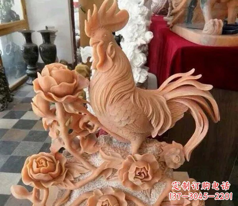 安阳国家元素:吉祥如意公鸡石雕
