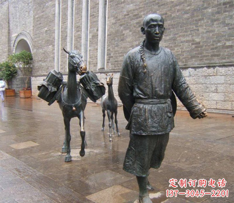 安阳中领雕塑专业定制古代人物小品毛驴铜雕