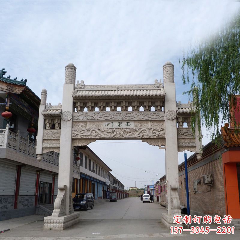 安阳精美的汉白玉门石牌坊雕塑