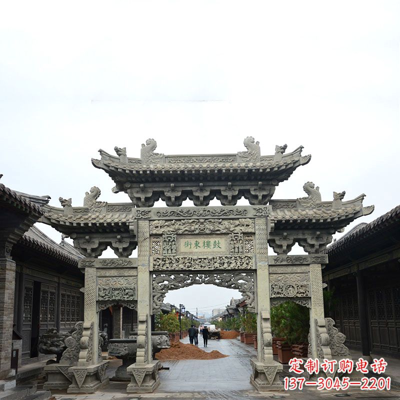 安阳特色街道三门石雕牌楼雕塑