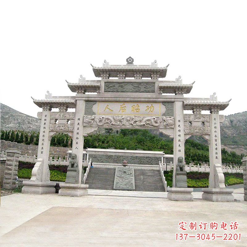 安阳艺术精美的汉白玉三门石雕塑牌坊