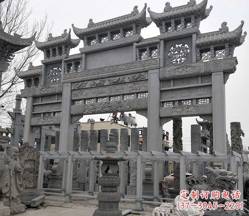 安阳京中领雕塑:牌坊石雕定制