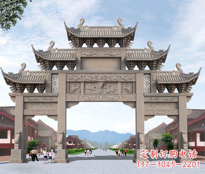 安阳景区三门石雕牌楼——精美雕塑定制
