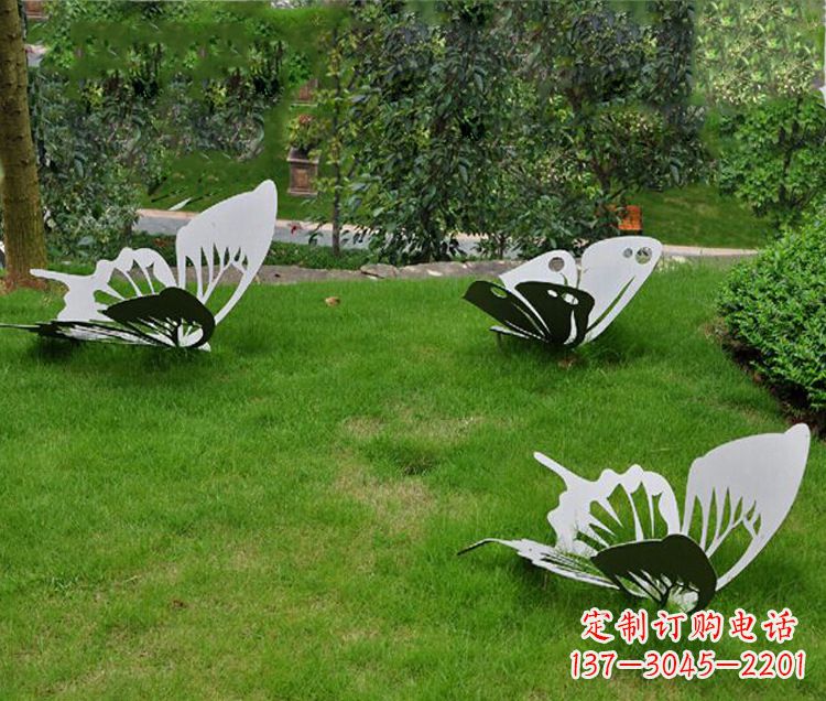 安阳镜面不锈钢蝴蝶公园草坪动物雕塑摆件