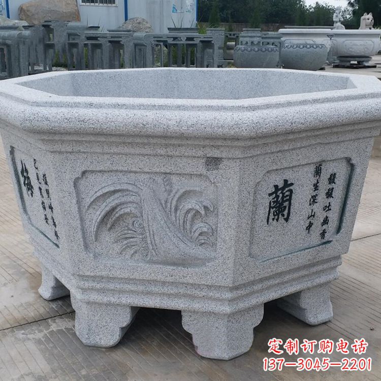 安阳原木质材料的精美砂岩花盆雕塑