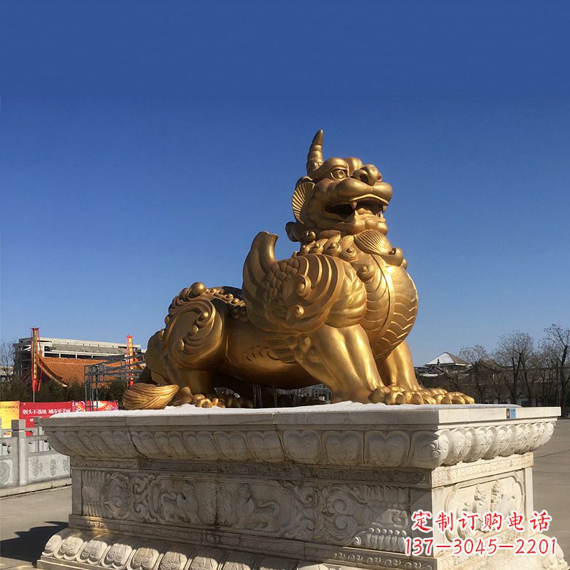 安阳鎏金铜獬豸雕塑-给您的园林更多灵魂