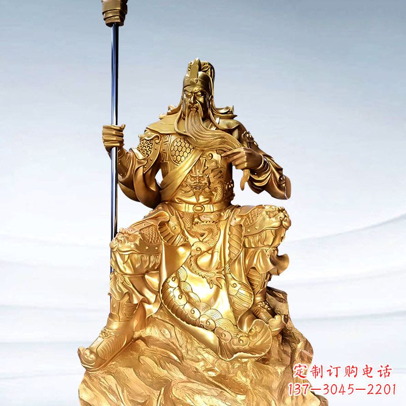 安阳全新鎏金五虎上将关羽铜雕，精致细腻！