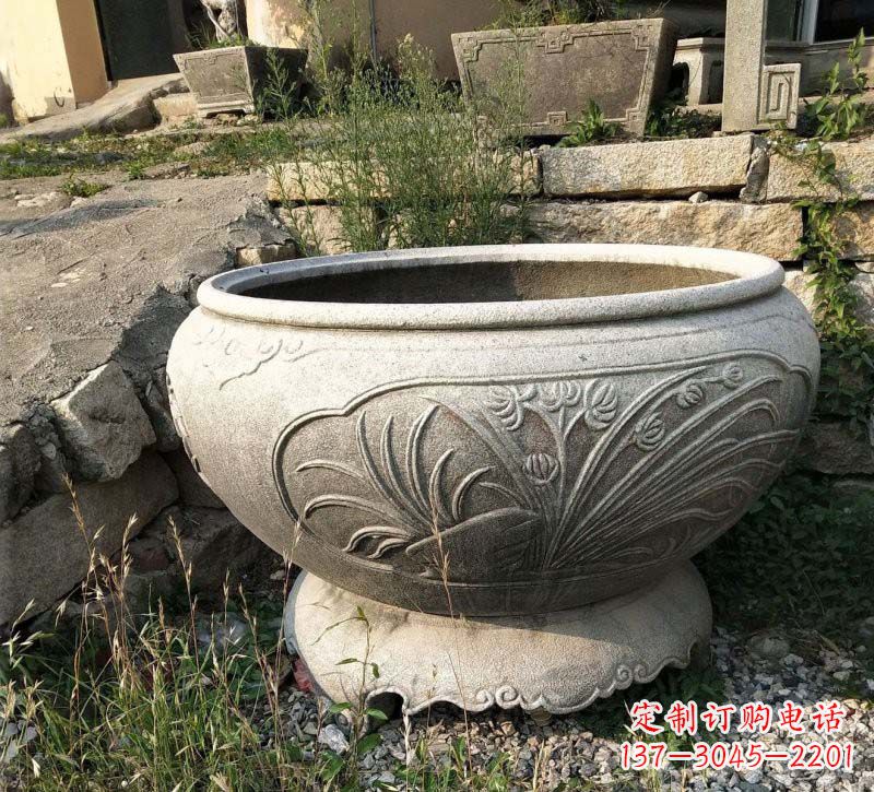 安阳中领雕塑梅兰竹菊浮雕石水缸