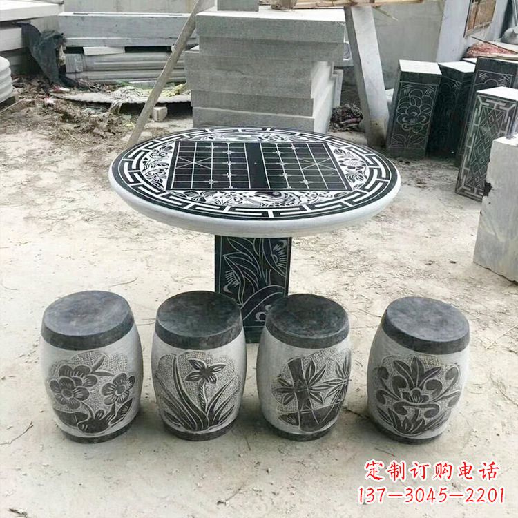 安阳精美梅兰竹菊形石桌凳,无与伦比的艺术美感