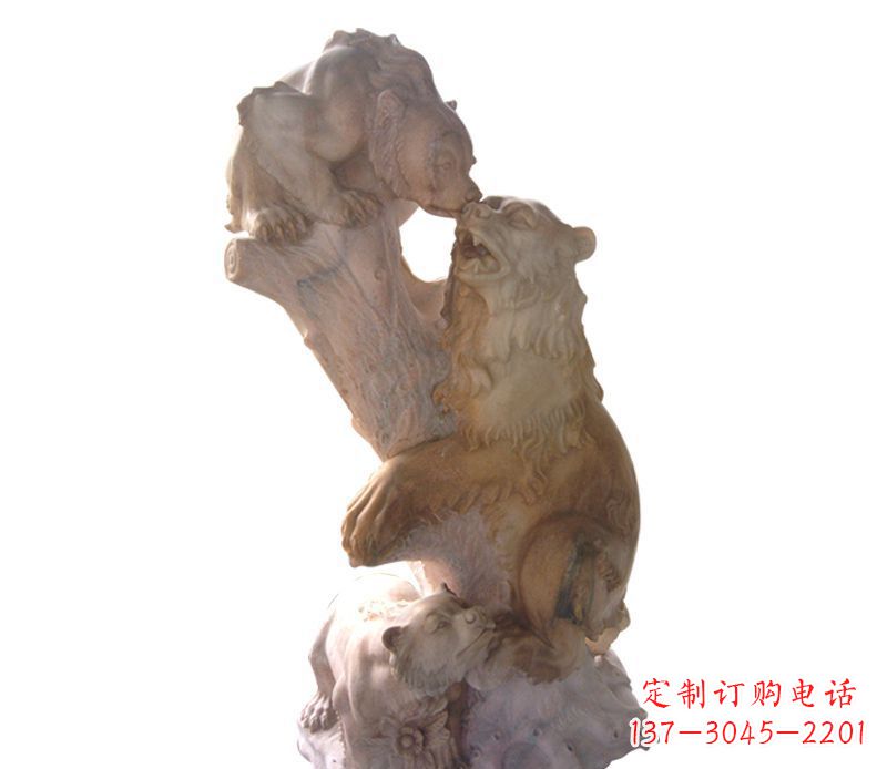 安阳母子狗熊石雕公园动物雕塑