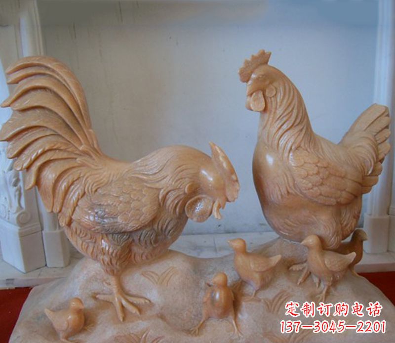 安阳中领雕塑--精致石雕母子鸡动物雕塑