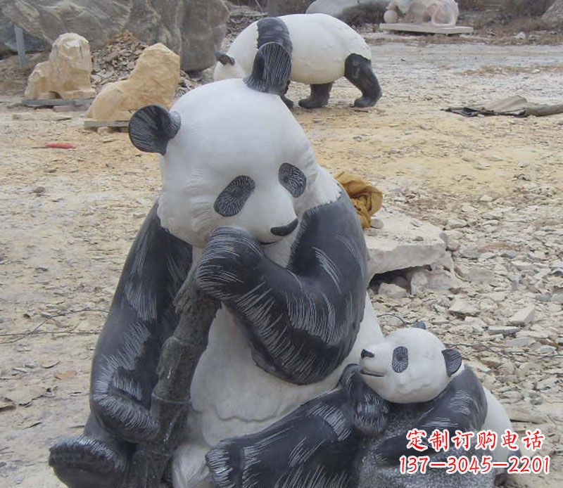 安阳母子熊猫石雕仿真动物雕塑