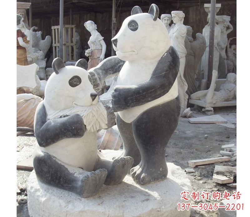 安阳母子熊猫石雕,传达真挚的亲情