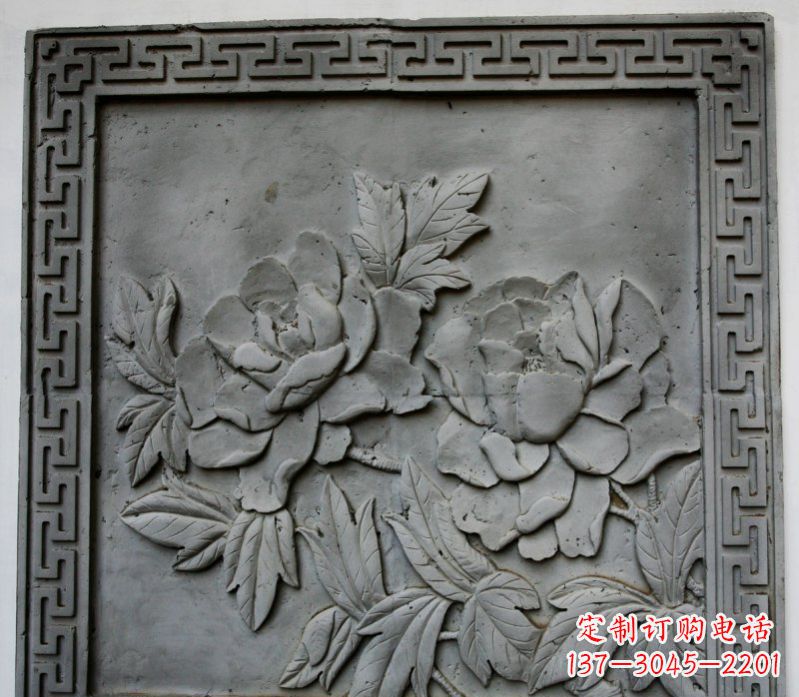 安阳牡丹青石浮雕雕塑-精美的永久装饰