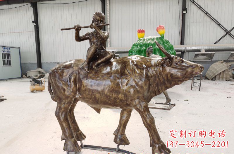 安阳五大牧童骑牛铜雕塑