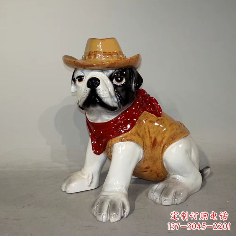 安阳任性可爱的牛仔造型斗牛犬雕塑