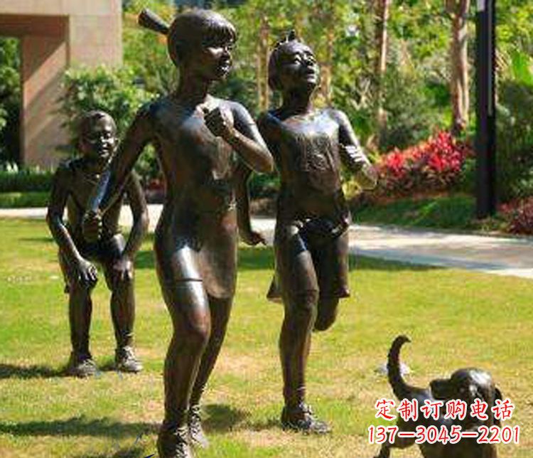 安阳宁夏中领雕塑推出的儿童铜雕跑步遛狗，一款…