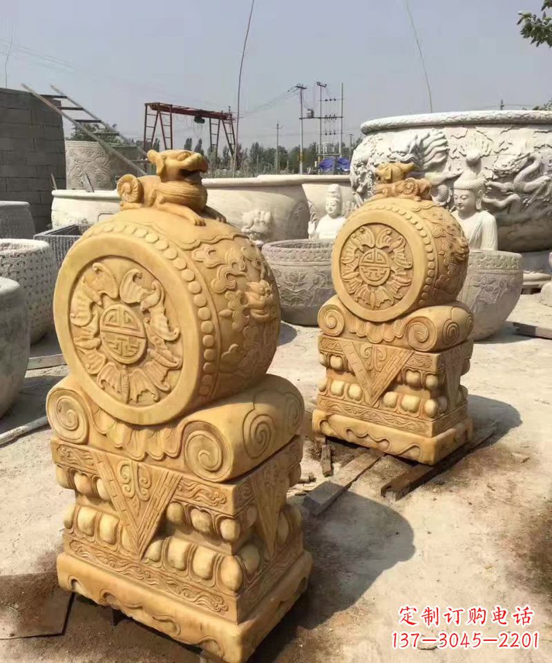 安阳福瑞貔貅抱鼓石雕塑,传承中国古老文化