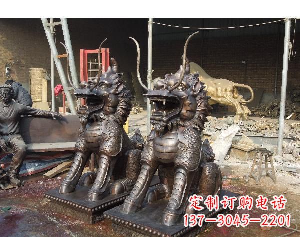 安阳中领雕塑打造精美辟邪麒麟铜雕