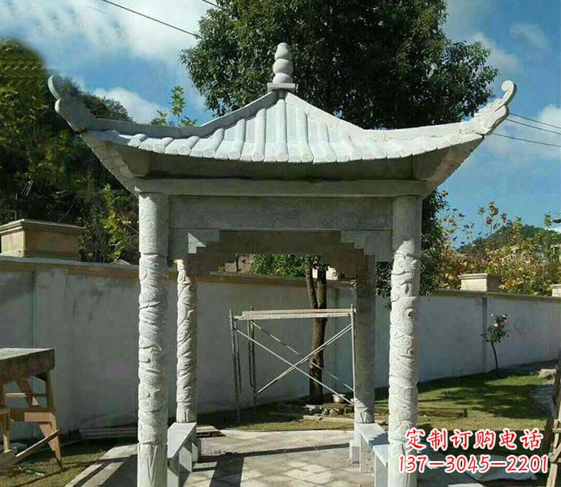 安阳精美绝伦的青石单层四角凉亭雕塑