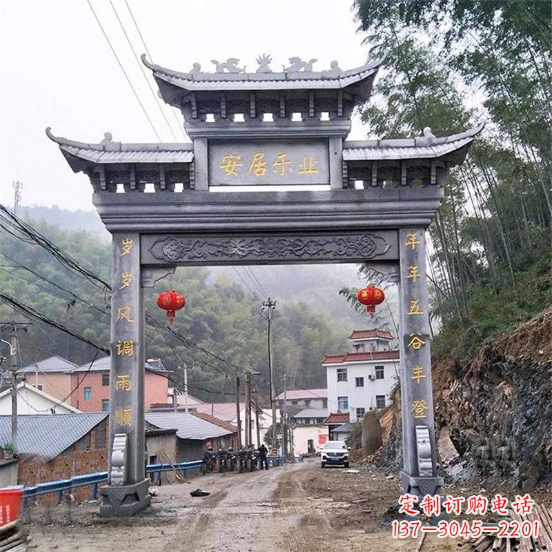 安阳青石单门石牌坊——精美传承中国传统文化雕塑
