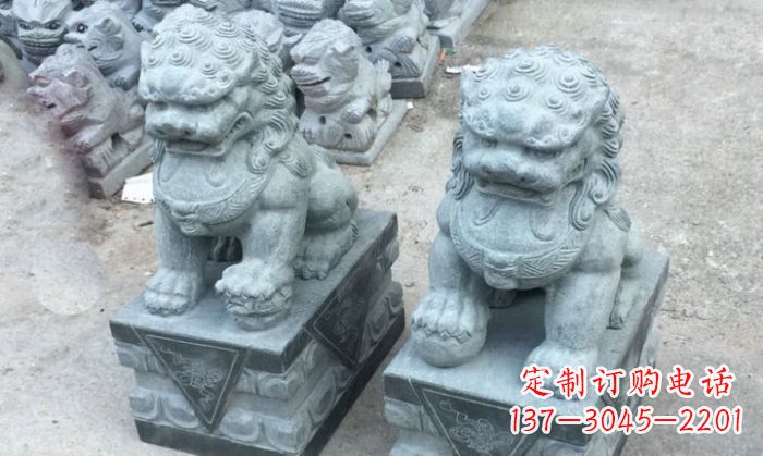 安阳青石小狮子门口石雕,精美传统风格