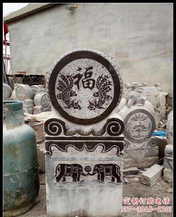 安阳青石凤凰浮雕抱鼓石,精致历久弥新