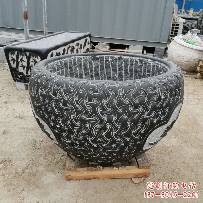 安阳青石复古风花盆雕塑