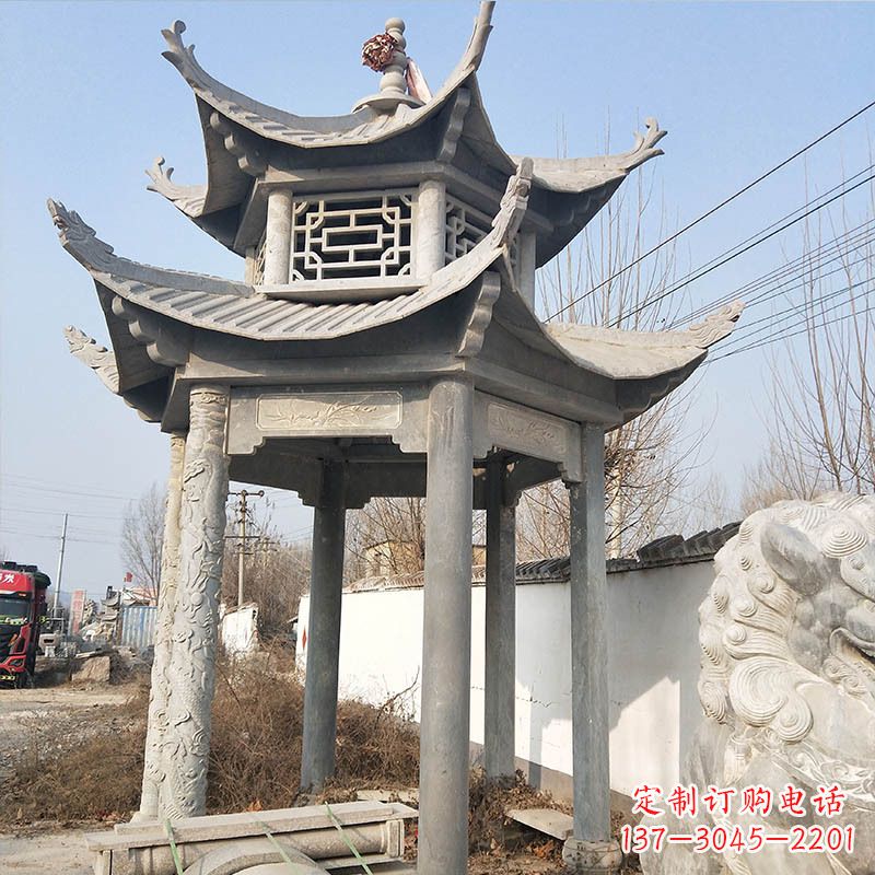 安阳典雅精美的青石六角石凉亭雕塑
