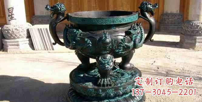 安阳精美青铜祭祀圆香炉雕塑