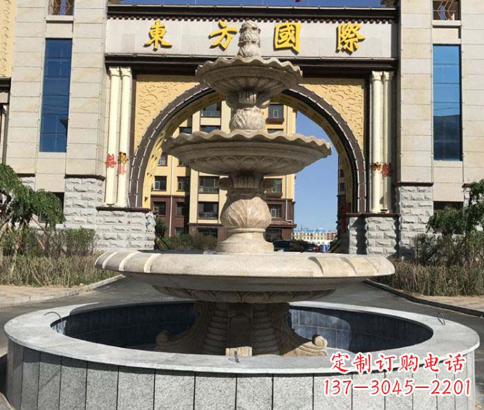 安阳三层欧式喷泉石雕,为小区增添质感