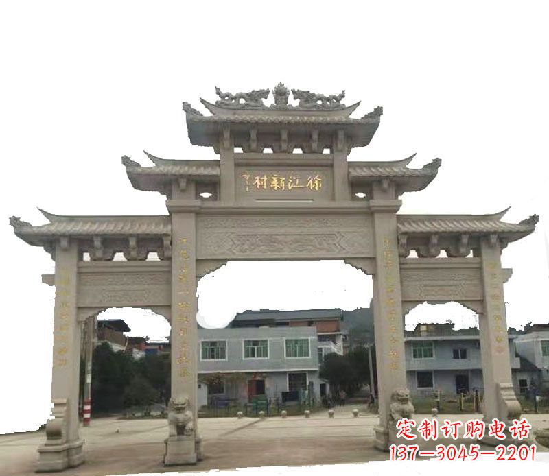 安阳三门牌坊仿古石雕,雕刻精美传承传统