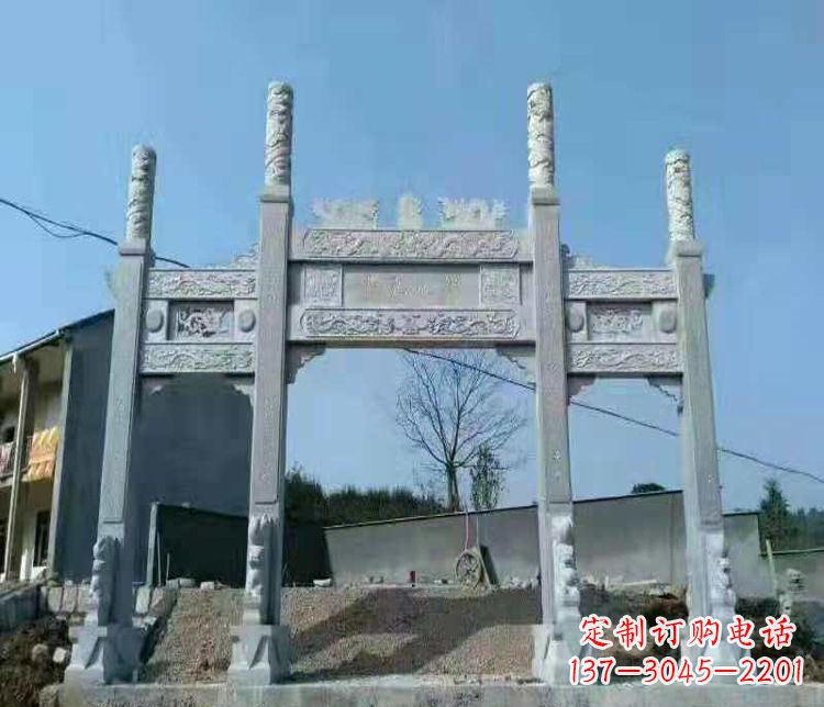 安阳三门仿古牌坊石雕,精致雕刻典雅之美